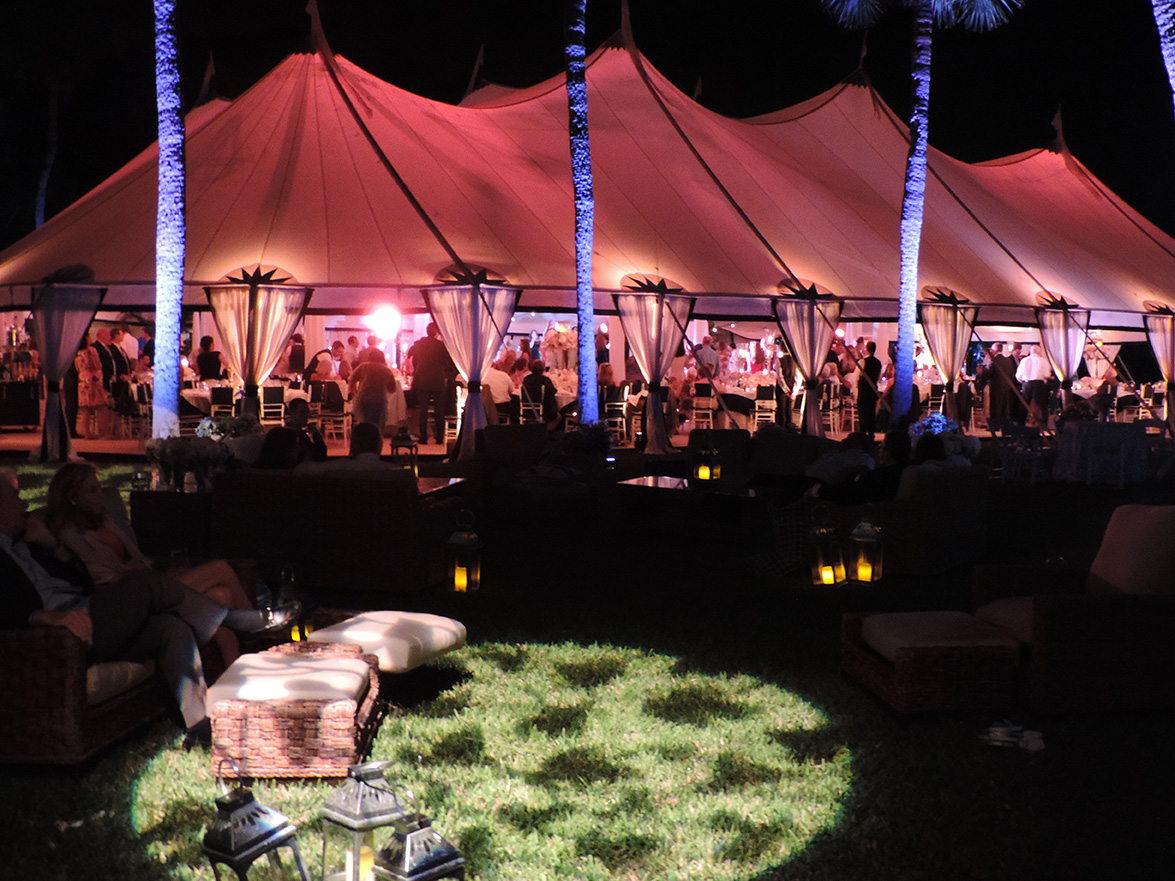 Party tent at night for event at White Hall in Palm Beach, Florida